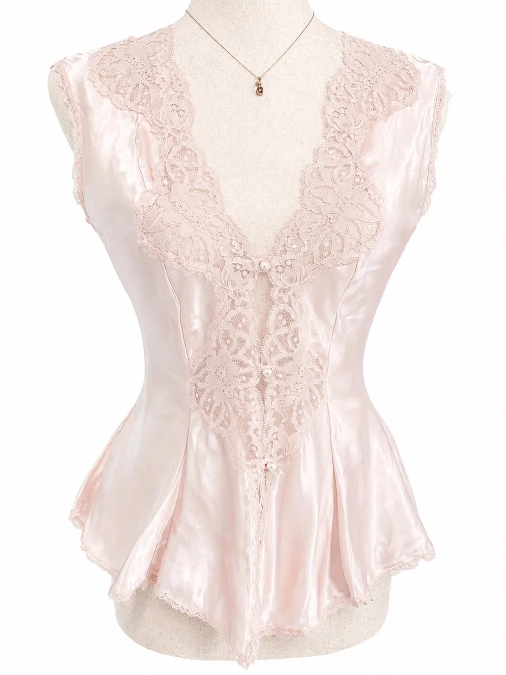 Vintage Victoria's Secret Gold Label Pink Satin Lace Chemise Top Med